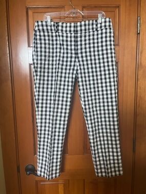 LOFT Black and White Gingham Straight Pants